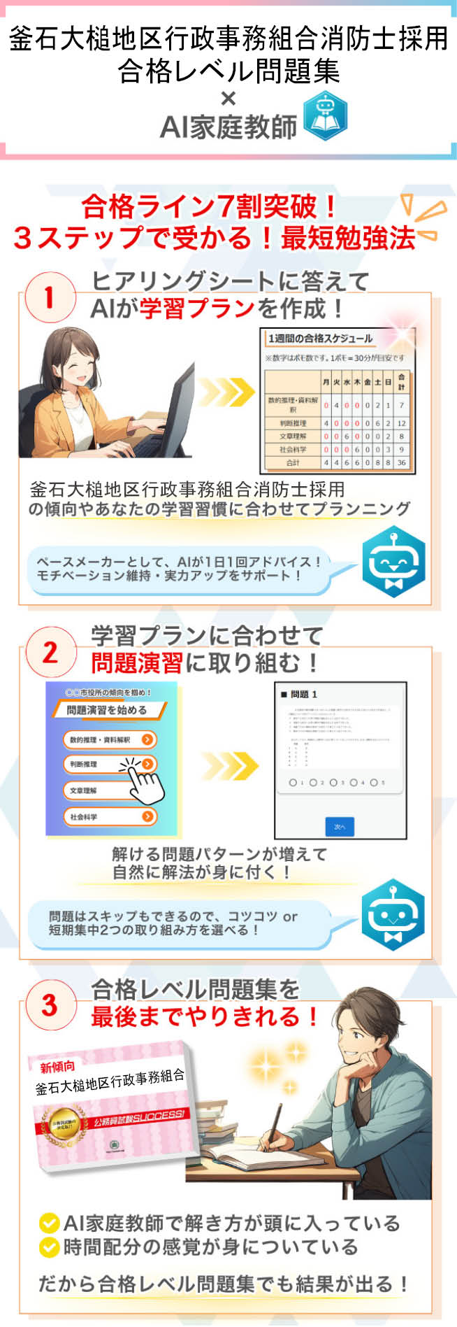 過去問データに沿った釜石大槌地区行政事務組合消防士採用問題集+AI家庭教師